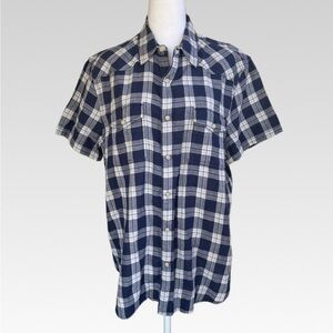 Lucky Brand Blue and White Plaid Casual Shirt Size L